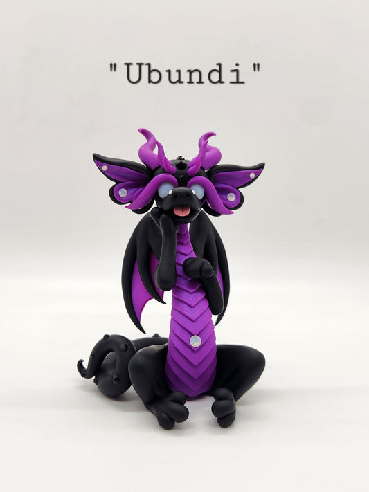 "Ubundi" black and purple dragon sculpture