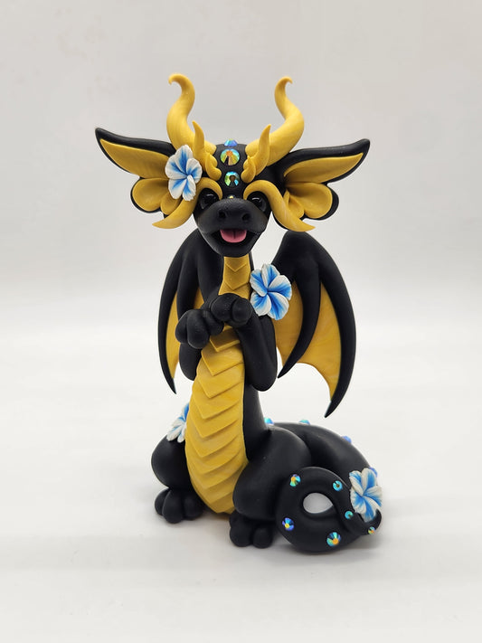 "Meli" black and gold flowered dragon sculpture