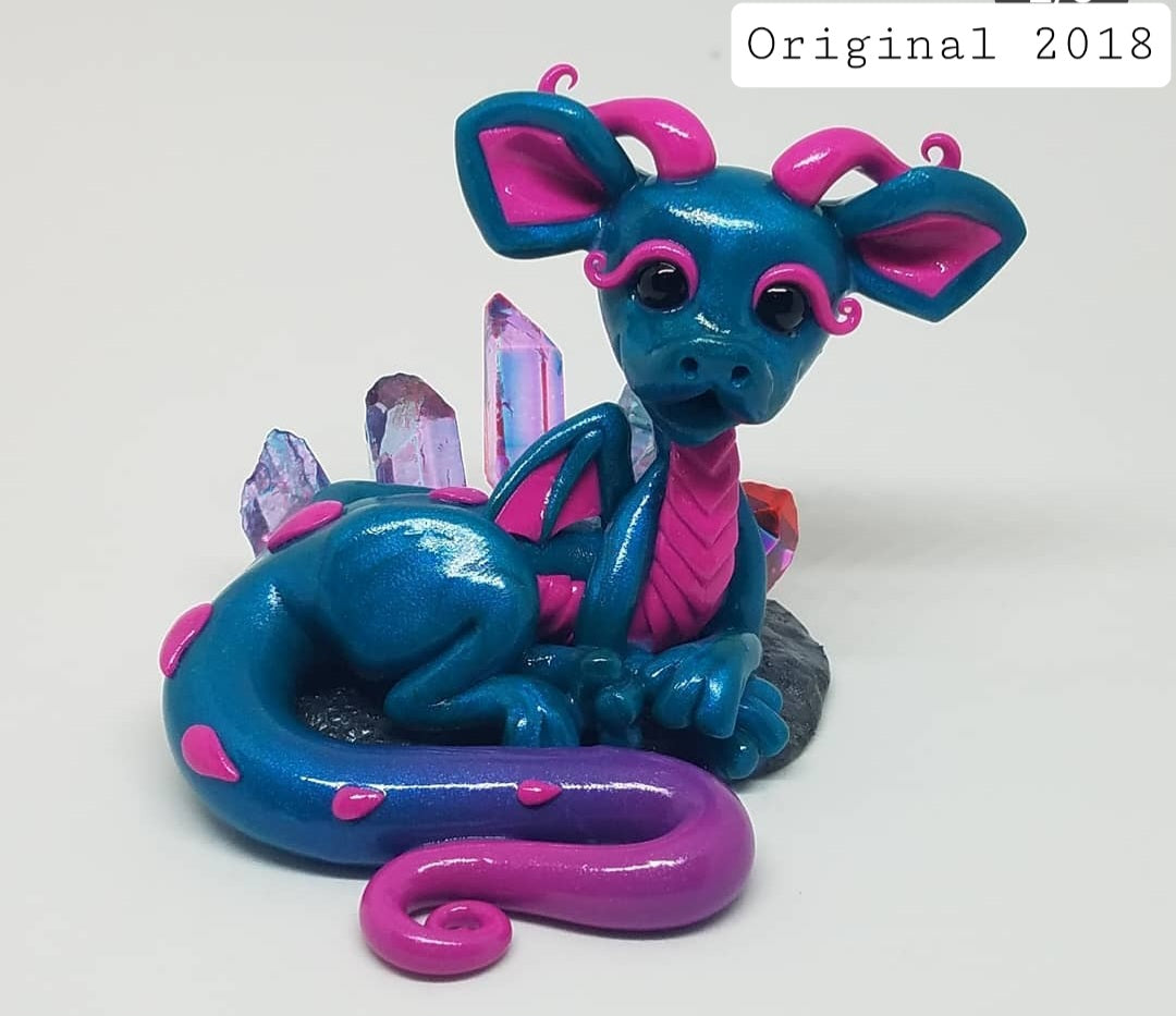 "Cova" blue and pink crystal dragon sculpture