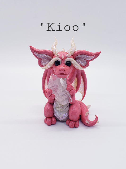 "Kioo" pink dragon sculpture with quartz