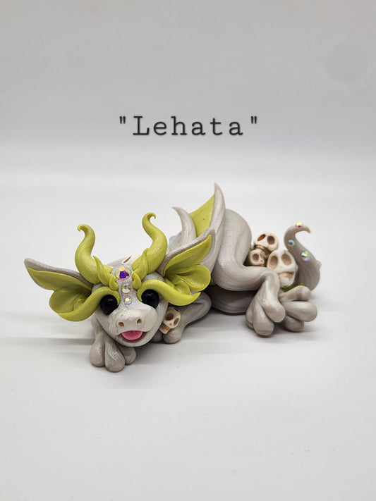 "Lehata" white and green skull dragon sculpture