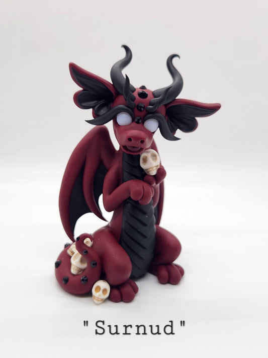 "Surnud" red and black skulls dragon sculpture
