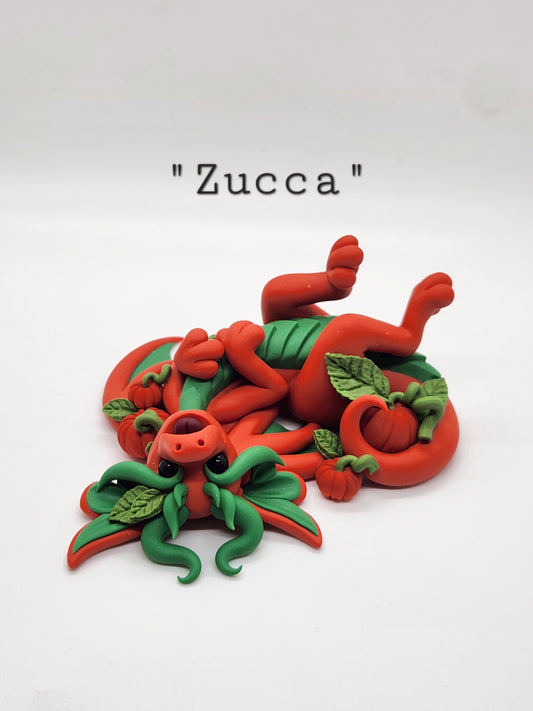 "Zucca" orange and green pumpkin dragon sculpture