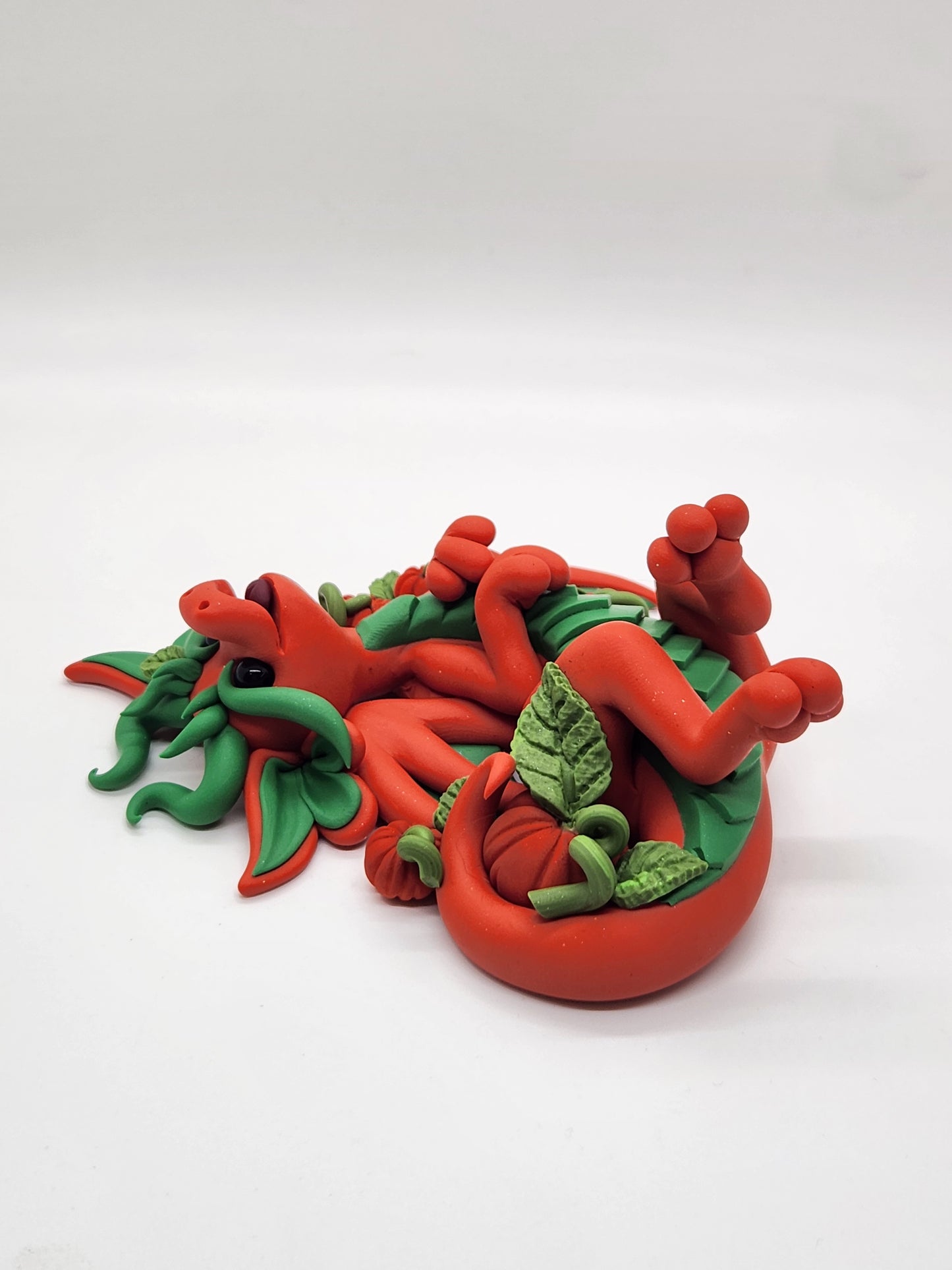 "Zucca" orange and green pumpkin dragon sculpture