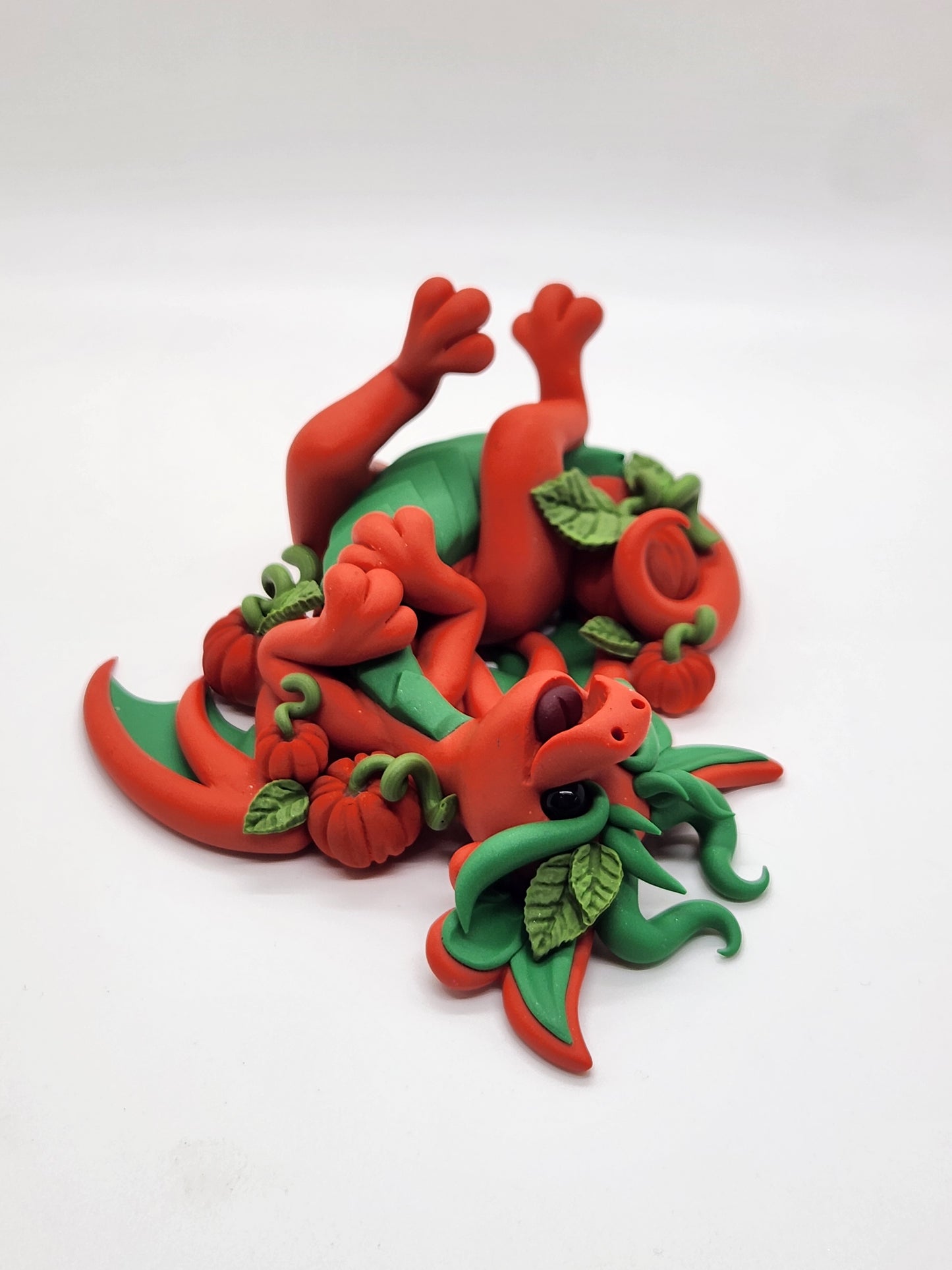 "Zucca" orange and green pumpkin dragon sculpture