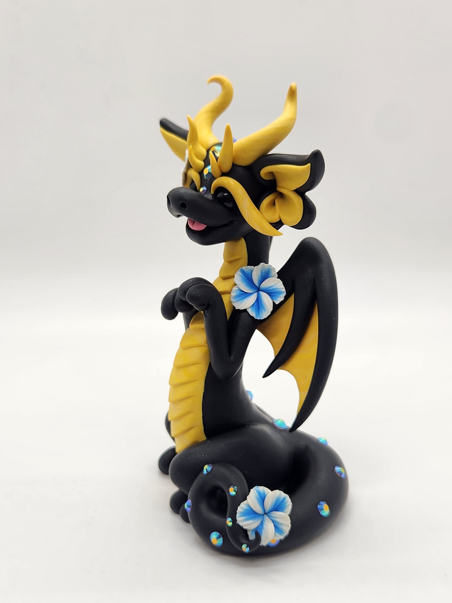 "Meli" black and gold flowered dragon sculpture