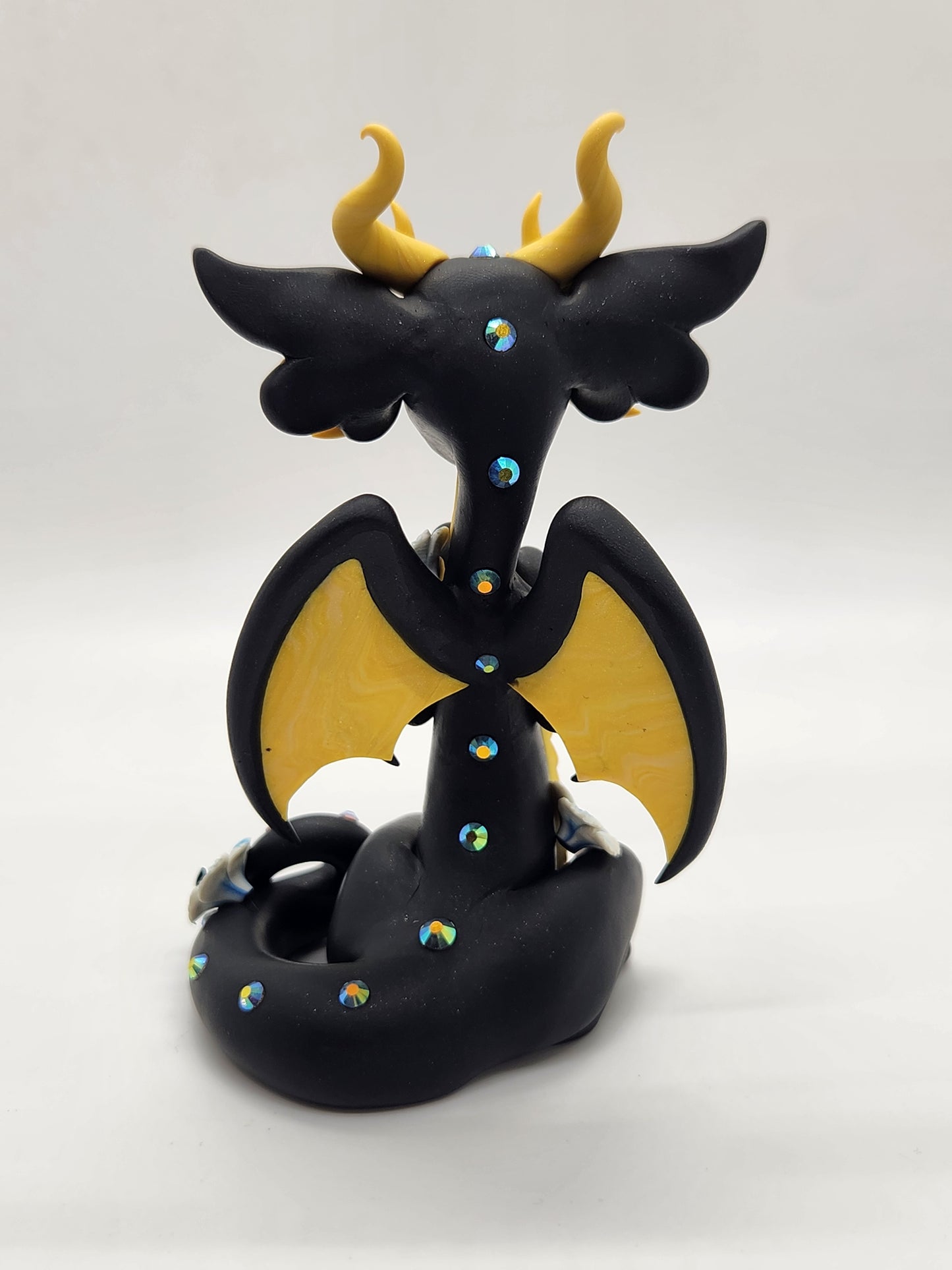 "Meli" black and gold flowered dragon sculpture