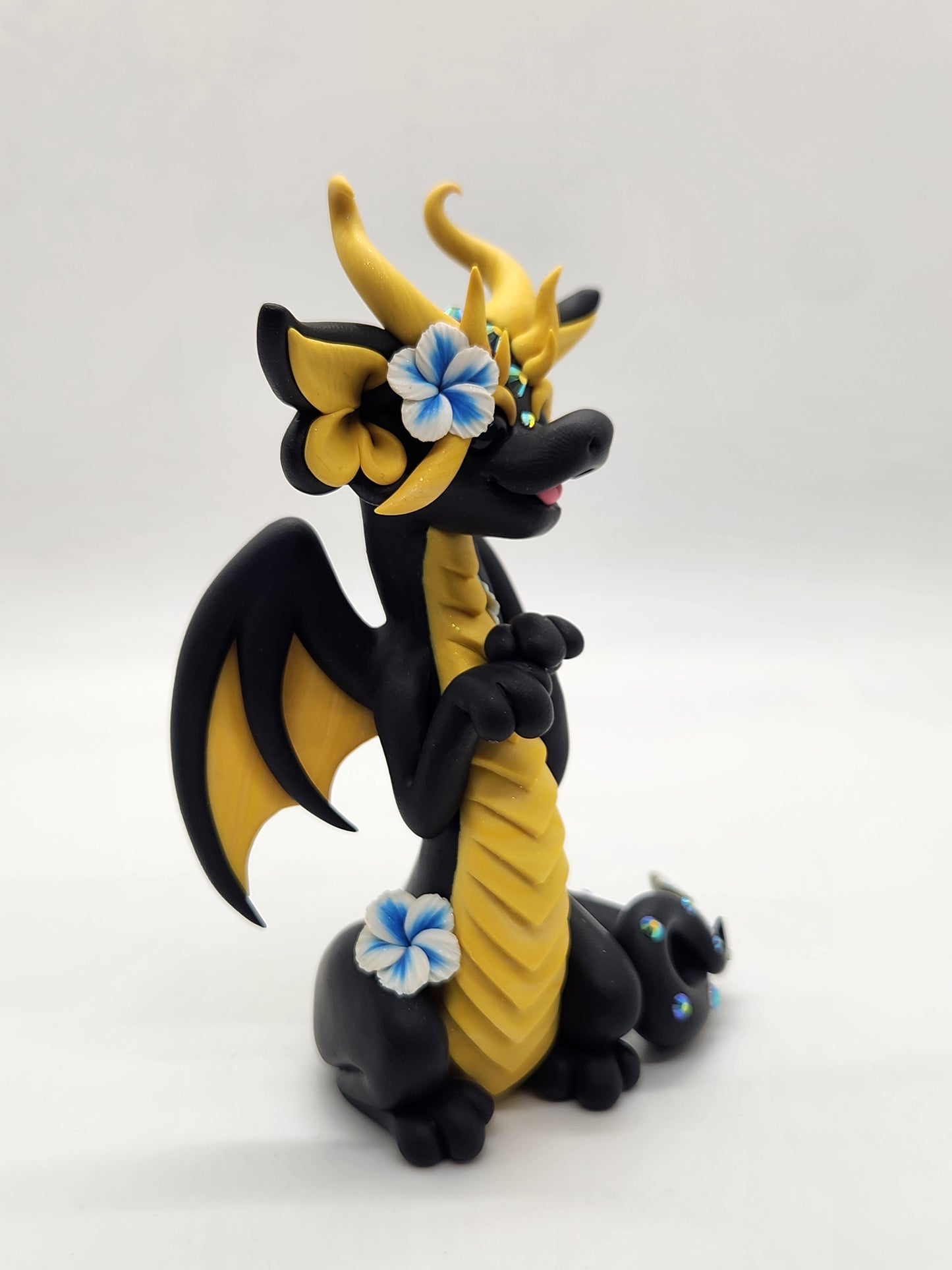 "Meli" black and gold flowered dragon sculpture