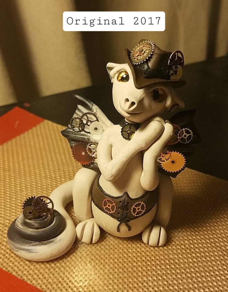"Eleanor" beige, black and brown steampunk dragon sculpture