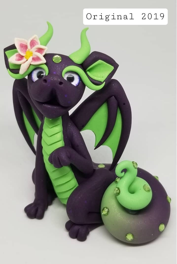 "Hoa" purple and green flower dragon sculpture